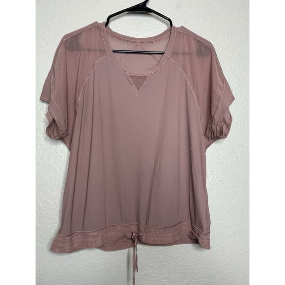 Lululemon Final Count Tee Shirt Quicksand Pink Mesh Stretch Drawstring Size 10 - Picture 2 of 8